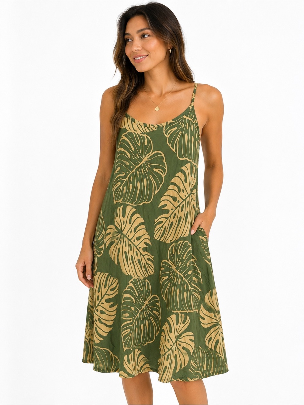 Muumuu Factory Hawaii Green Monstera Leaf Sundress Dress One Size
